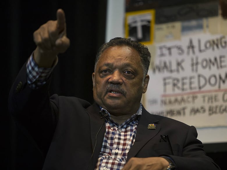 Rev. Jesse Jackson speaks in Sacramento during an interview with Mayor Kevin Johnson.